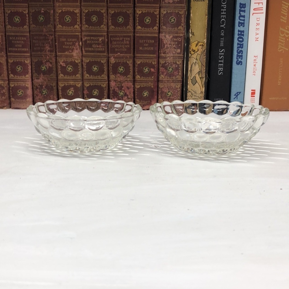 ANCHOR Hocking Small Clear Bubble Glass Desert/Fruit Bowls Set of 2 O395